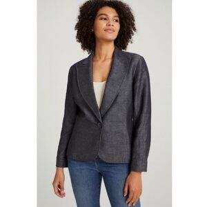 Lafayette 148 Dark Gray Silver Metallic One Button Blazer Jacket Sz 10